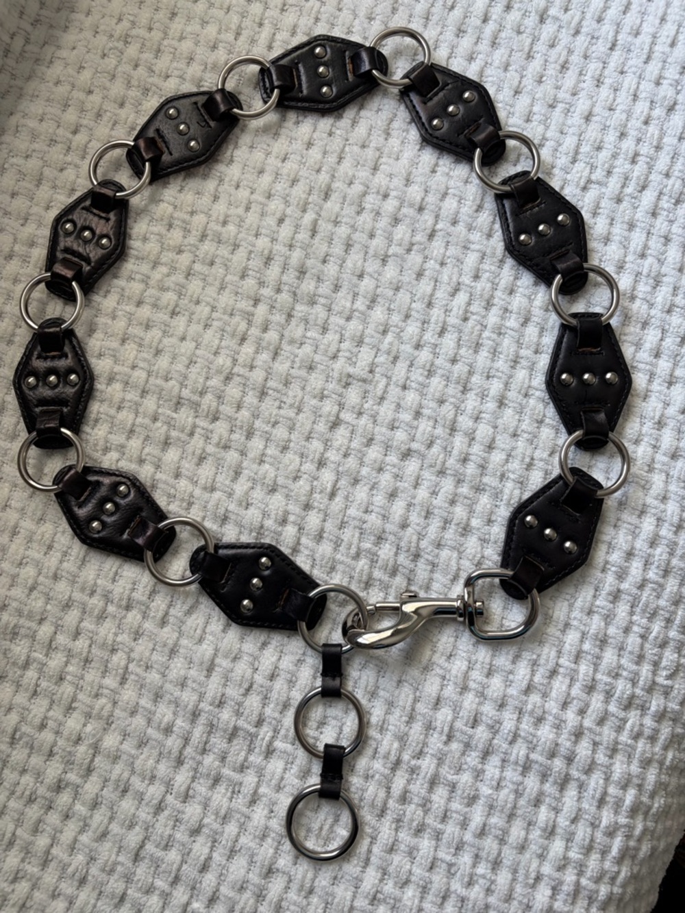 Michael Kors Black Leather Ring Link Belt with Silver Hardware & Studs
